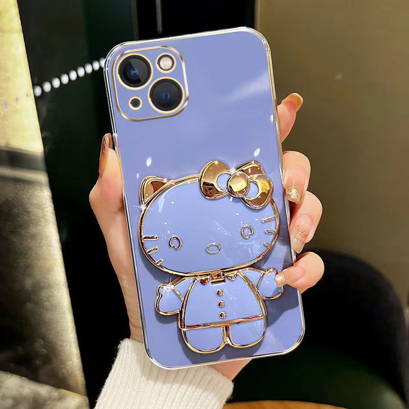 Ốp lưng Samsung S20 FE S21 ultra S8 S8 Plus S9 S9 Plus S10 Plus Thẳng biên giới ngã xoay trang điểm gương phim hoạt hình mèo đứng trường hợp điện thoại