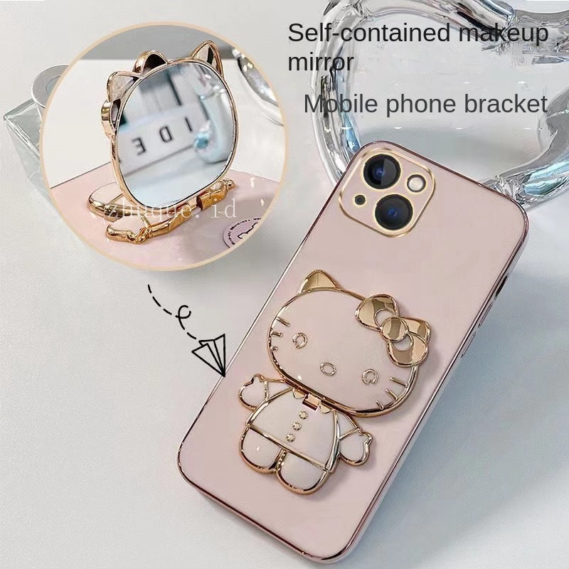 Ốp lưng Samsung S20 FE S21 ultra S8 S8 Plus S9 S9 Plus S10 Plus Thẳng biên giới ngã xoay trang điểm gương phim hoạt hình mèo đứng trường hợp điện thoại