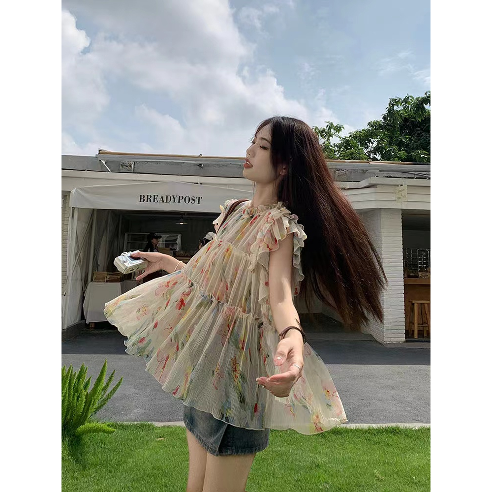 Áo Hoa Không Tay Dáng Rộng Thời Trang Hàn Quốc Dành Cho Nữ