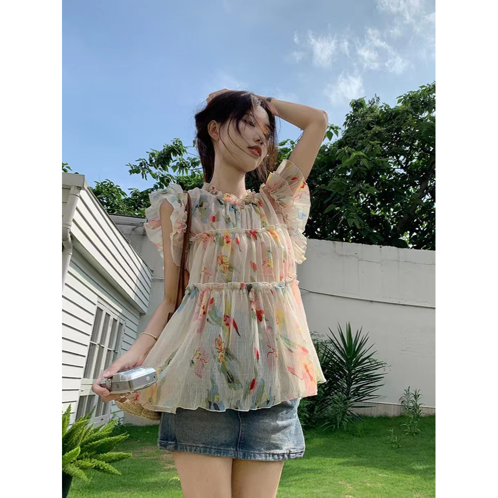 Áo Hoa Không Tay Dáng Rộng Thời Trang Hàn Quốc Dành Cho Nữ