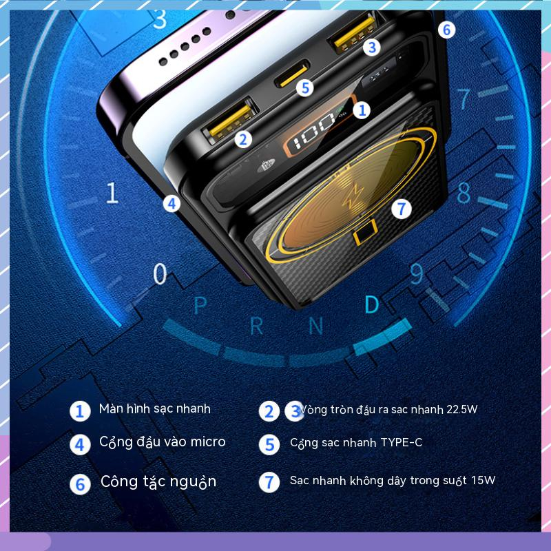 Pin Sạc Dự Phòng Hai Trong Một PD22.5W 10000mAh Có Màn Hình Ký Tự Nhanh Cho Samsung / Xiaomi / oppo / vivo