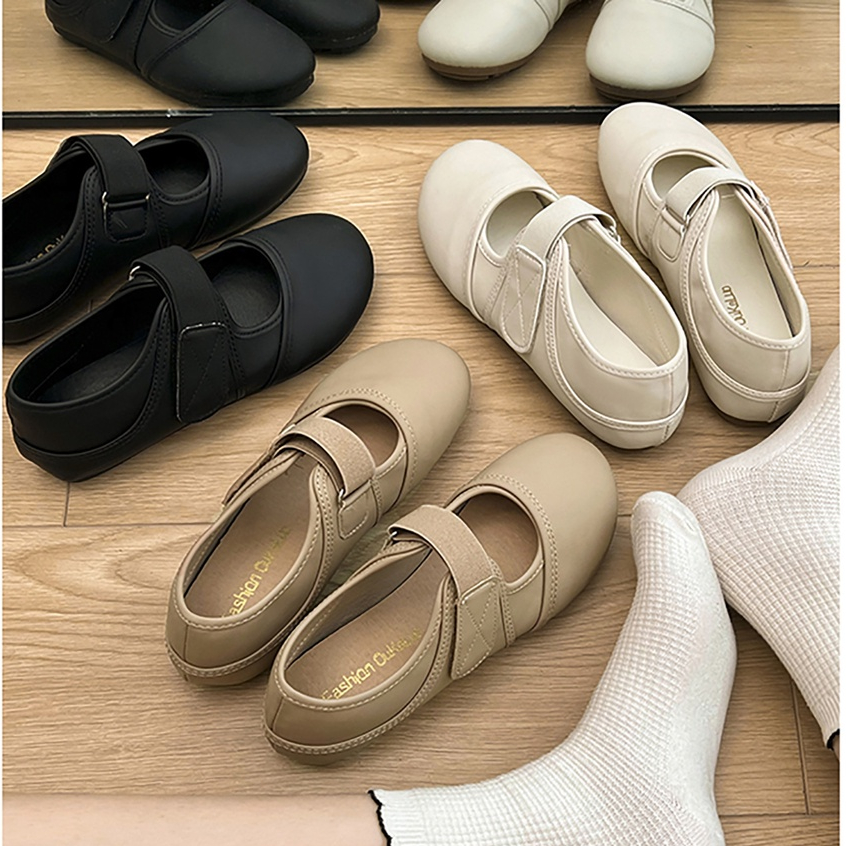 One more shoes⭐Giày Mary Jane Đế Mềm Màu Trắng Cài Khóa Đơn Giản Phong Cách retro Pháp Dành Cho Nữ