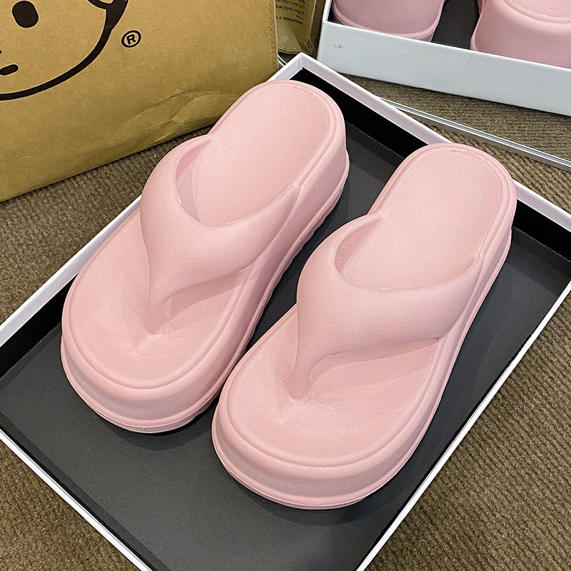 🔥DDU Dép bánh mì cao su guốc dép giày nữ 4cm dép Đi Màu Sắc Đơn Giản Thoải Mái Cao Gót Chống Trơn Trượt Thoáng Khí 0620008