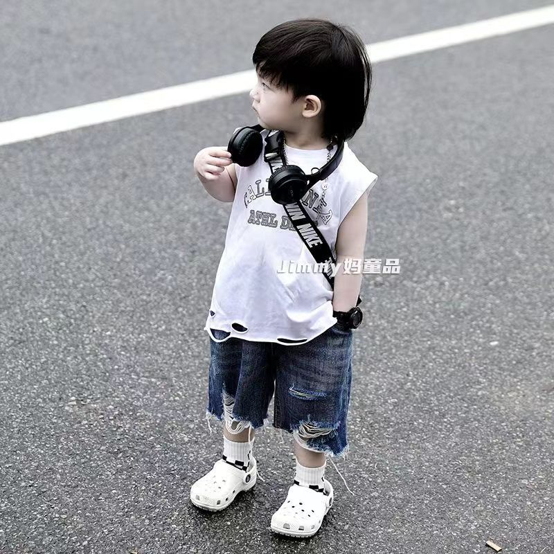 Áo Thun Không Tay In Chữ Tiếng Anh Màu Sắc Thời Trang Mùa Hè Dành Cho Bé Trai