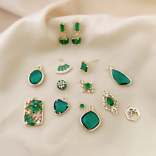 Trang Sức Handmade Tự Làm Chất Liệu Handmade Phụ Kiện 18K Mạ Vàng Ngọc Lục Bảo S925 Bạc Kim Bông Tai Retro Thời Gian Cao Cấp Zircon Bông Tai Mặt Dây Chuyền Chất Liệu Phần