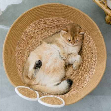 [Hàng Sẵn] Ổ nằm cho Mèo Thú Cưng chất liệu mây tre đan Đa Năng 4 Mùa Mẫu Gấu Dễ thương【Tennessee052】