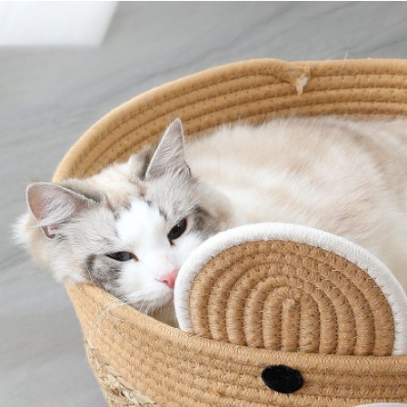 Ổ nằm cho Mèo Thú Cưng chất liệu mây tre đan Đa Năng 4 Mùa Mẫu Gấu Dễ thương