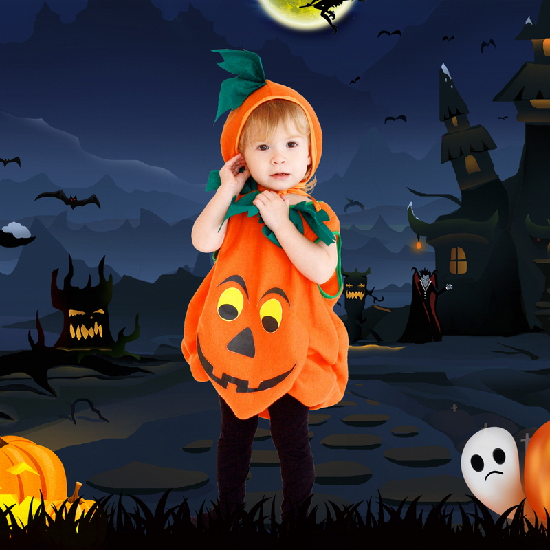 Bộ đồ hóa trang Halloween 2 món gồm áo liền quần hình quả bí ngô + nón dễ thương cho bé