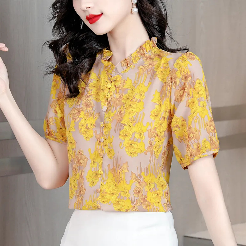 Áo Sơ Mi Voan Hoa Ngắn Tay Thời Trang Dành Cho Nữ