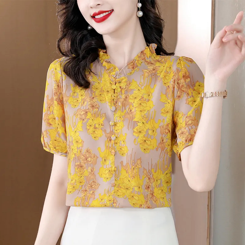 Áo Sơ Mi Voan Hoa Ngắn Tay Thời Trang Dành Cho Nữ