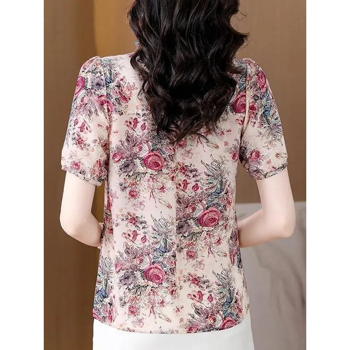 Áo Sơ Mi Voan Hoa Ngắn Tay Thời Trang Dành Cho Nữ