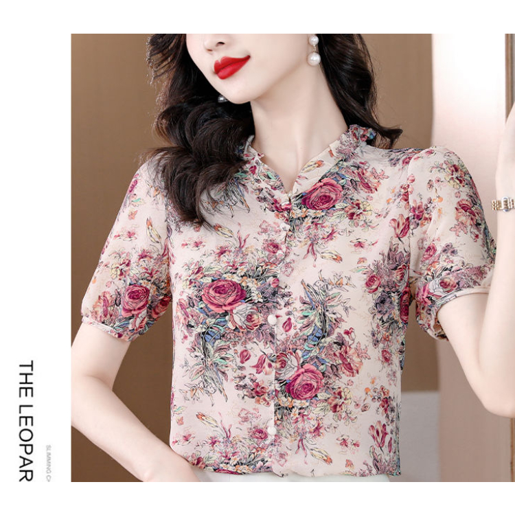 Áo Sơ Mi Voan Hoa Ngắn Tay Thời Trang Dành Cho Nữ