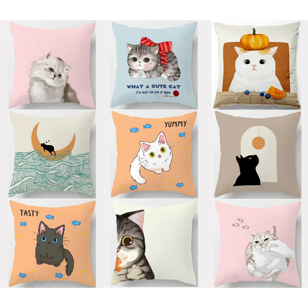 Vỏ Gối In Hình Mèo Kitty Đáng Yêu Kích Thước 70x70.60x60.50x50.45x45.40x40Vỏ Bọc Đệm Ghế sofa Bằng cotton Trang Trí Nhà Cửa