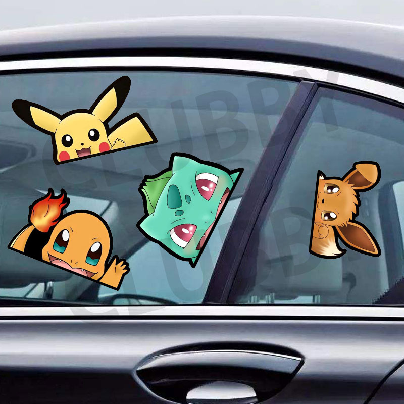 Pokemon Dán Xe Cute Pikachu Eevee phản quang chống thấm nước sticker trang trí xe máy Miếng Dán Trang Trí Kính Chắn Gió Thân Xe
