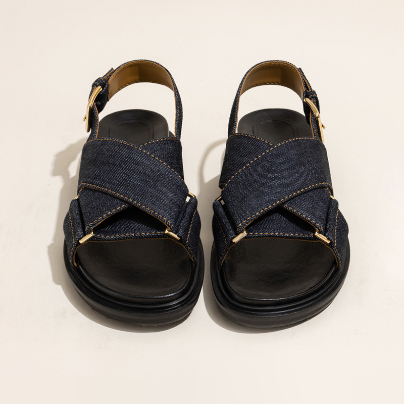 Giày Sandal Đế Phẳng Quai Chéo Denim Mùa Hè 2023 Phong Cách Mới Cho Nữ Dễ Phối Đồ