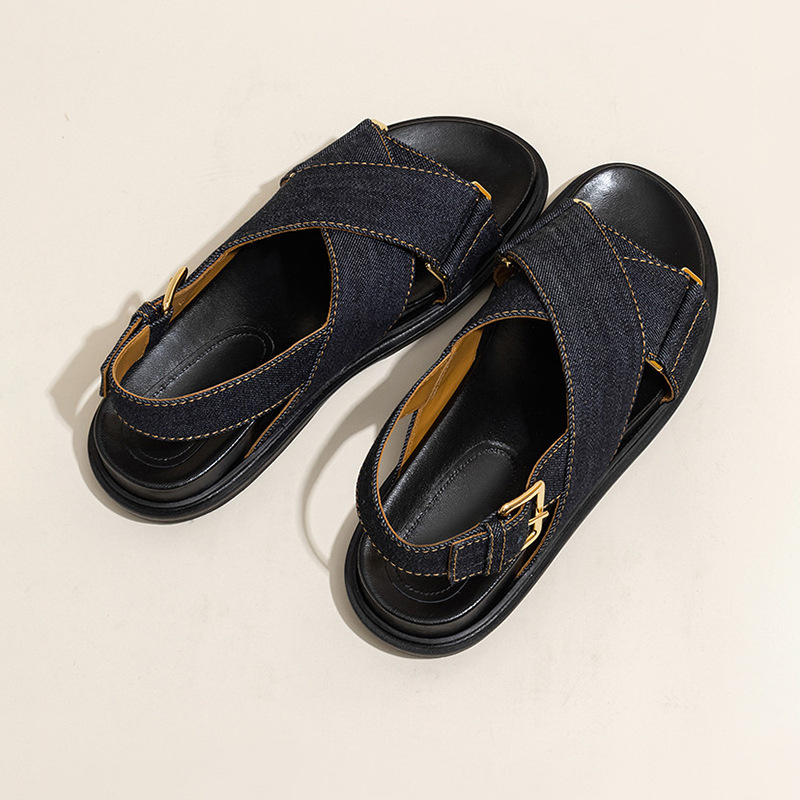 Giày Sandal Đế Phẳng Quai Chéo Denim Mùa Hè 2023 Phong Cách Mới Cho Nữ Dễ Phối Đồ