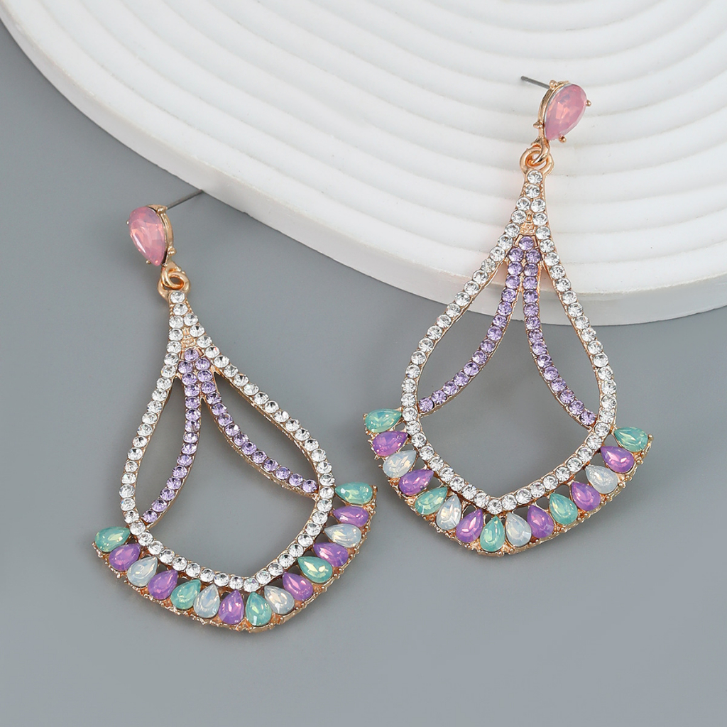 Bông Tai Hợp Kim Dáng Dài Hình Quạt Đính Đá Phong Cách Bohemian Thời Trang Cho Nữ PD1321