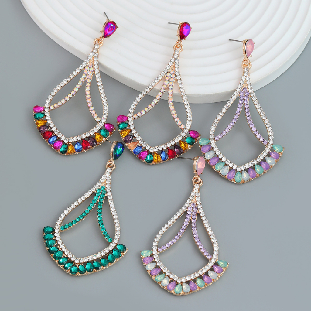 Bông Tai Hợp Kim Dáng Dài Hình Quạt Đính Đá Phong Cách Bohemian Thời Trang Cho Nữ PD1321