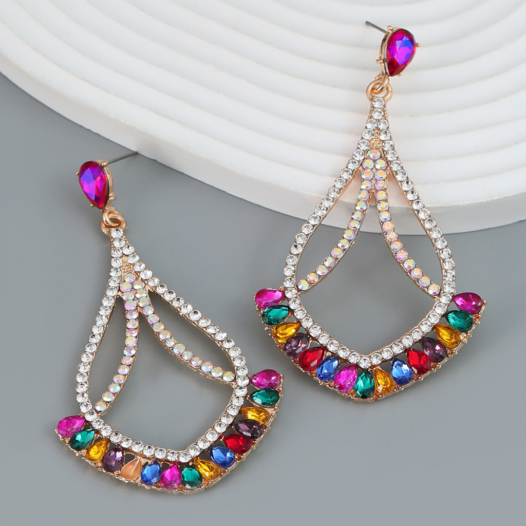 Bông Tai Hợp Kim Dáng Dài Hình Quạt Đính Đá Phong Cách Bohemian Thời Trang Cho Nữ PD1321