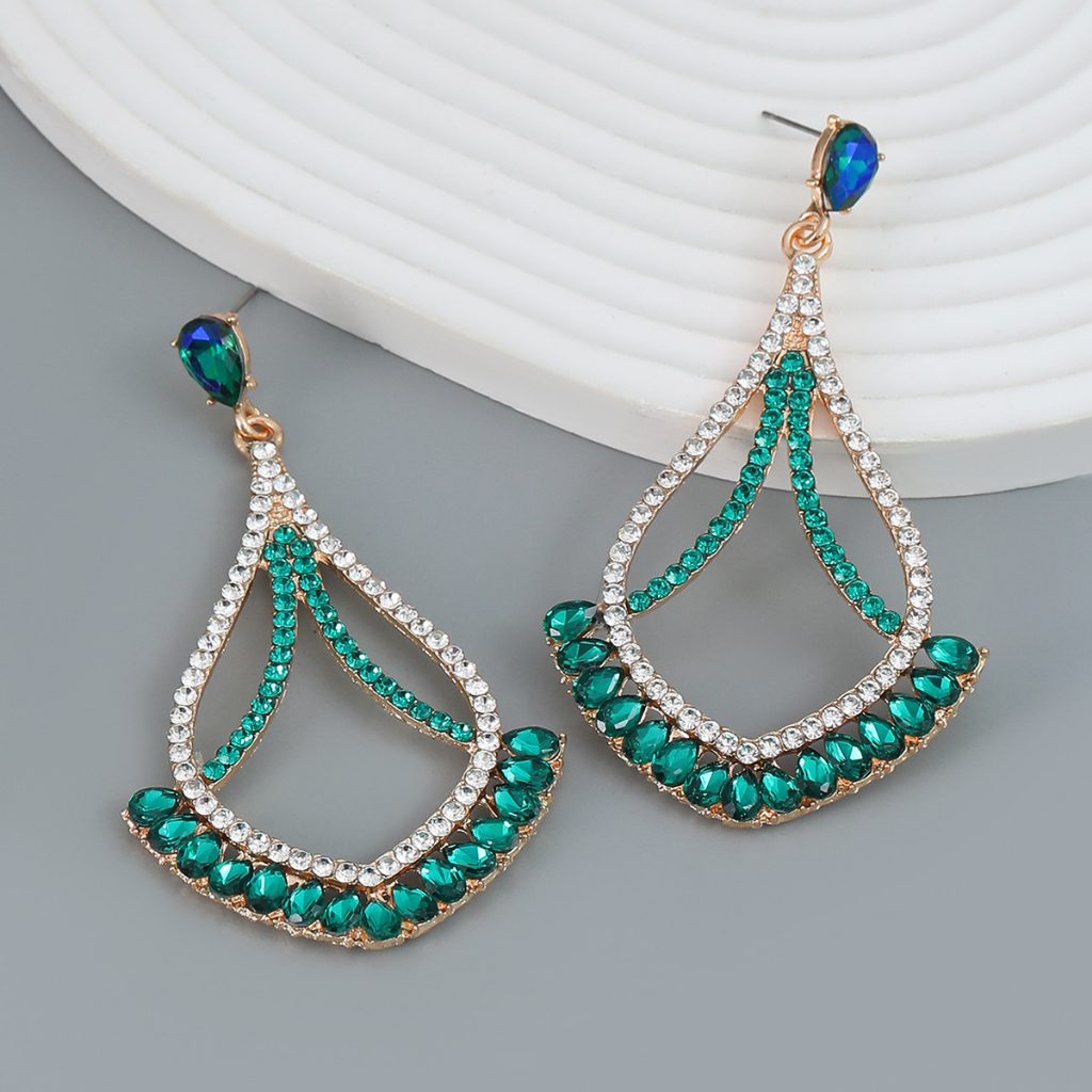 Bông Tai Hợp Kim Dáng Dài Hình Quạt Đính Đá Phong Cách Bohemian Thời Trang Cho Nữ PD1321