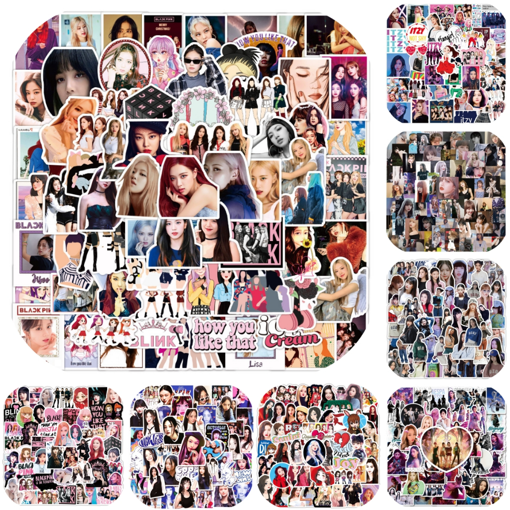 Bộ 100 / 60 / 50 Sticker Dán Trang Trí Hình Nhóm Nhạc Nữ KPOP Black Pink Newjens Aespa Lisa ITZY