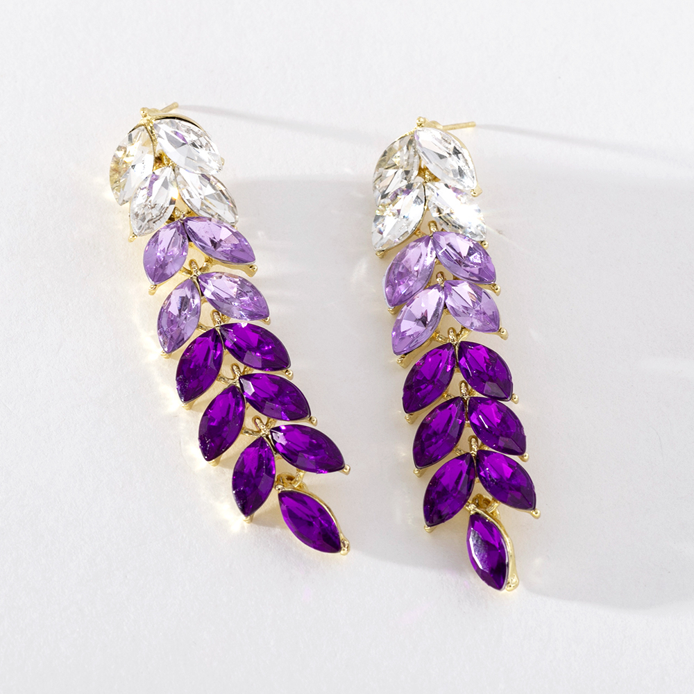 Bông Tai Tua Rua Bằng Hợp Kim Hình Lá Màu Tím / Hồng Đính Đá Gradient Thời Trang Thanh Lịch Cho Nữ PD1231