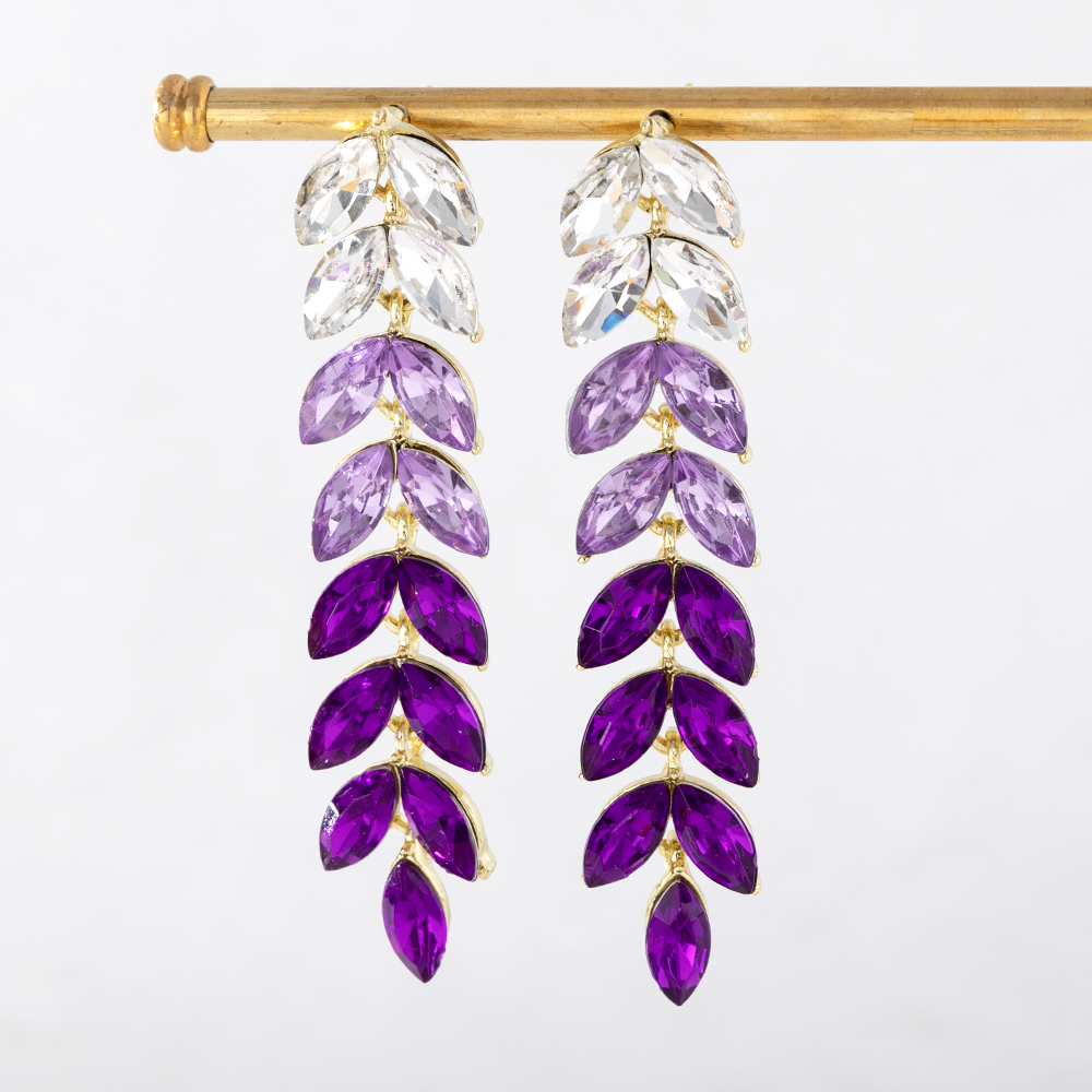 Bông Tai Tua Rua Bằng Hợp Kim Hình Lá Màu Tím / Hồng Đính Đá Gradient Thời Trang Thanh Lịch Cho Nữ PD1231