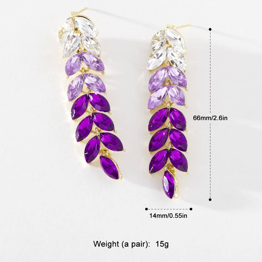 Bông Tai Tua Rua Bằng Hợp Kim Hình Lá Màu Tím / Hồng Đính Đá Gradient Thời Trang Thanh Lịch Cho Nữ PD1231