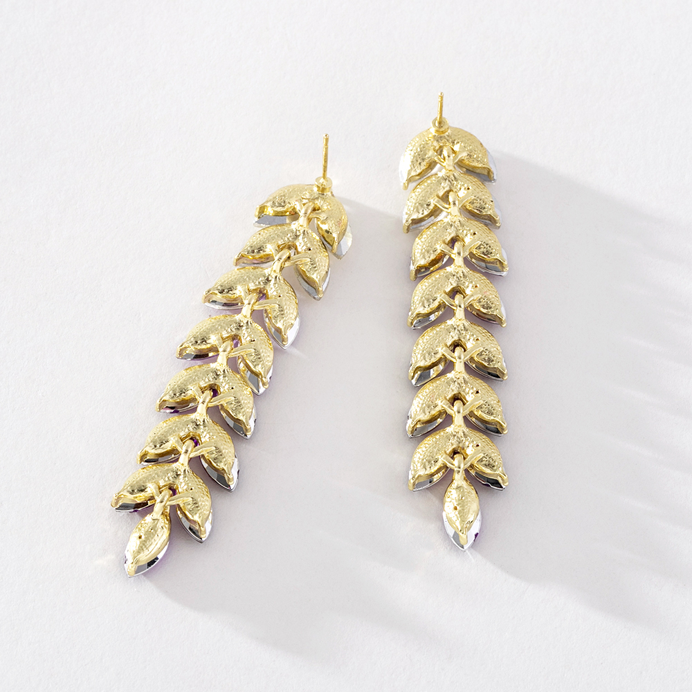 Bông Tai Tua Rua Bằng Hợp Kim Hình Lá Màu Tím / Hồng Đính Đá Gradient Thời Trang Thanh Lịch Cho Nữ PD1231