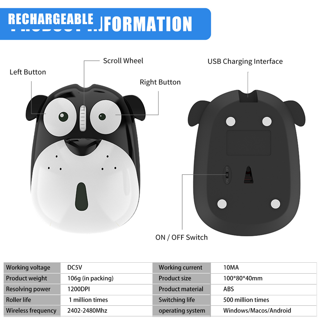 Chuột Quang Máy Tính Không Dây 2.4G Hình Chó Hoạt Hình Dễ Thương