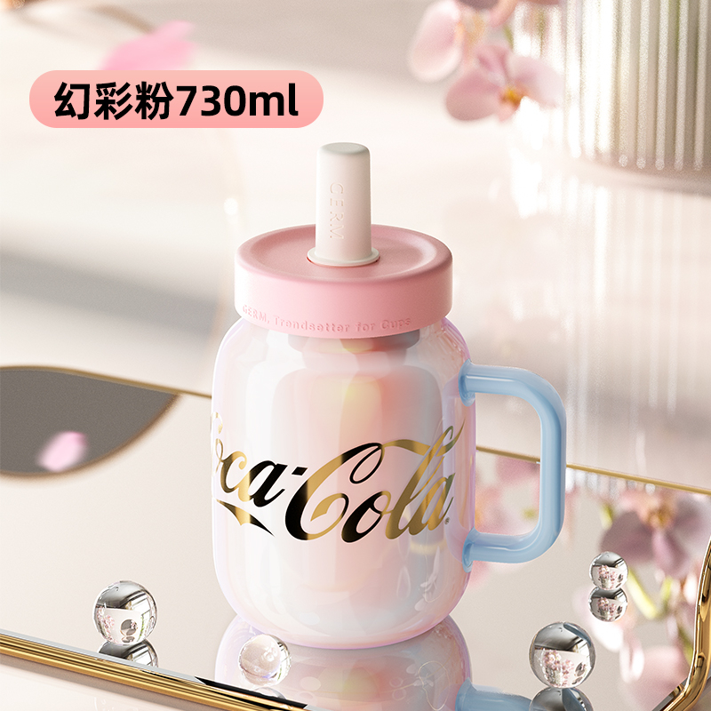 Cốc gốm sứ APIYOO Germ đồng thương hiệu với Coca Cola dung tích lớn 730ml có ống hút thủy tinh