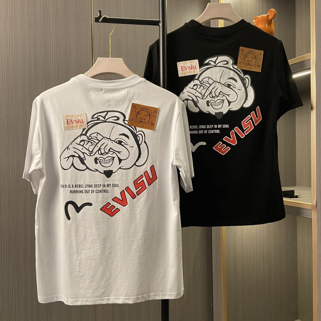 Áo Thun cotton Ngắn Tay In Hình Phật Evisu Thời Trang Mùa Hè Cho Nam Và Nữ xs-3xl