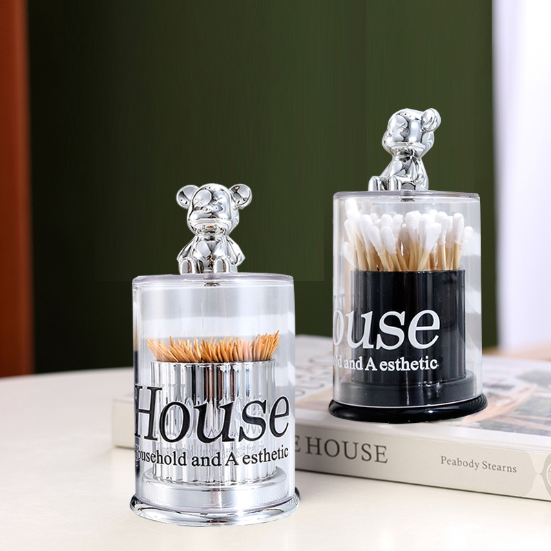 Hộp Đựng Tăm / Tăm Bông Hình Gấu Dễ Thương Có Nắp Đậy Phong Cách Bắc Âu