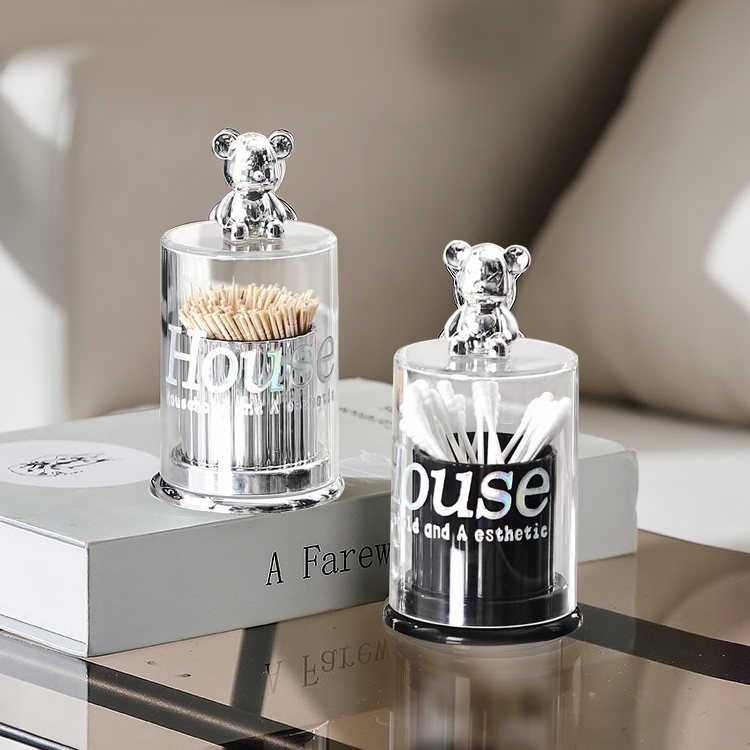 Hộp Đựng Tăm / Tăm Bông Hình Gấu Dễ Thương Có Nắp Đậy Phong Cách Bắc Âu