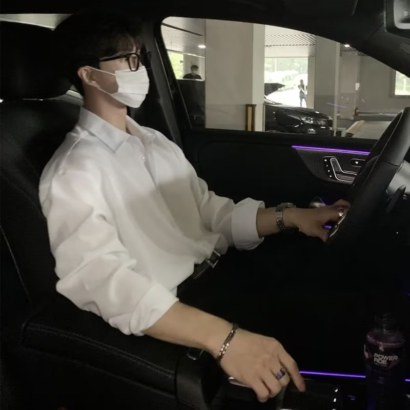 Áo Sơ Mi Lụa Lạnh Màu Trơn Tay Dài Dáng Rộng Thời Trang Mùa Hè Hàn Quốc 2023 Cho Nam