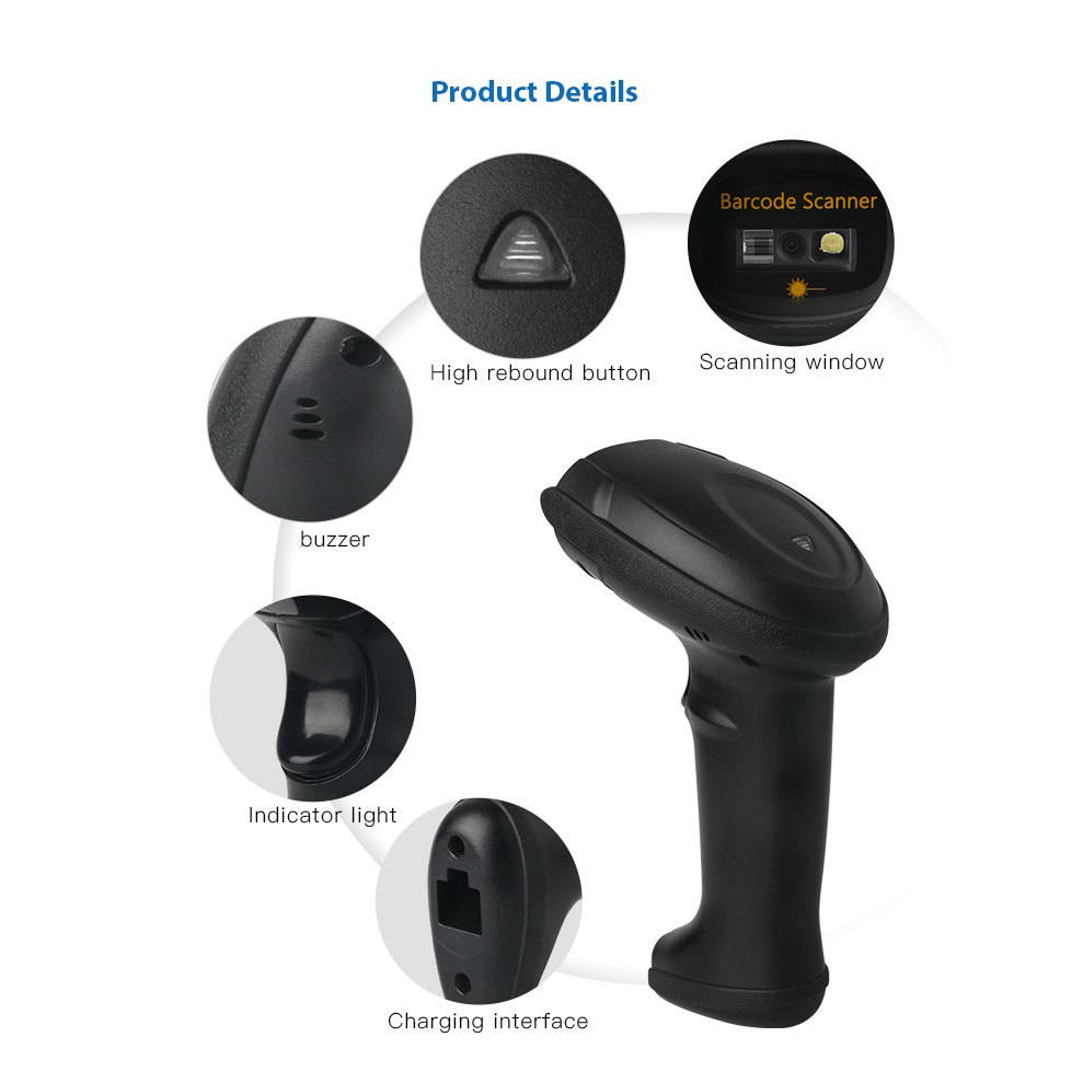 1D 2D Không dây Quét Mã Vạch Đa Mã, Laser Máy nhận mã khá nhạy, QR Code PDF417 Bluetooth Wireless 2.4G USB Barcode Reader for Warehouse Store