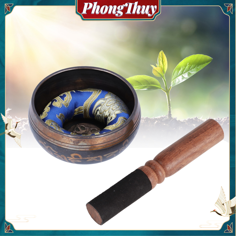 Chuông bát xoay Nepal Tây Tạng đường kính 8.5cm kèm dùi mộc Phật Âm Thanh Tụng Kinh Hòa Bình Yoga Quà Tặng【PhongThuy】