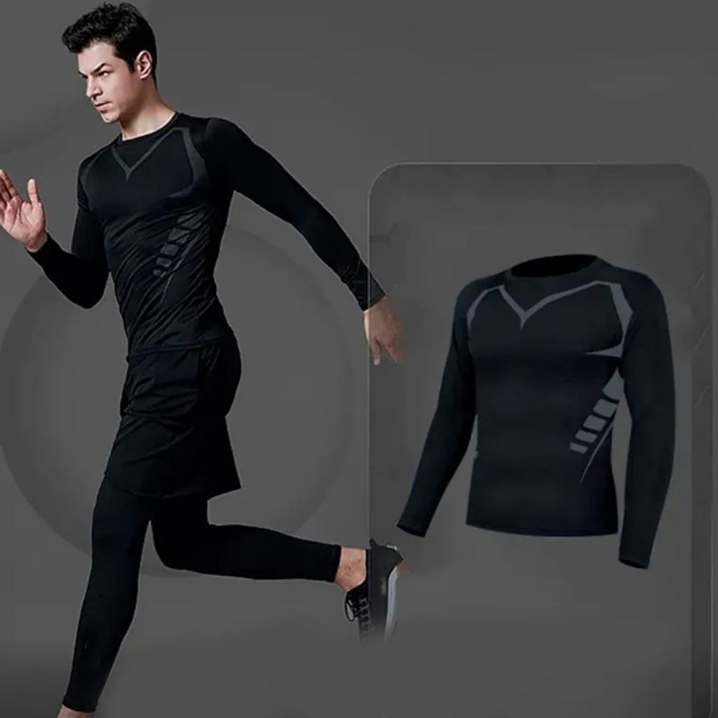 Bán hàng nóng Áo tập thể dục cho nam Bó sát tay dài nhanh khô thao ngoài trời Chạy bộ Quần áo