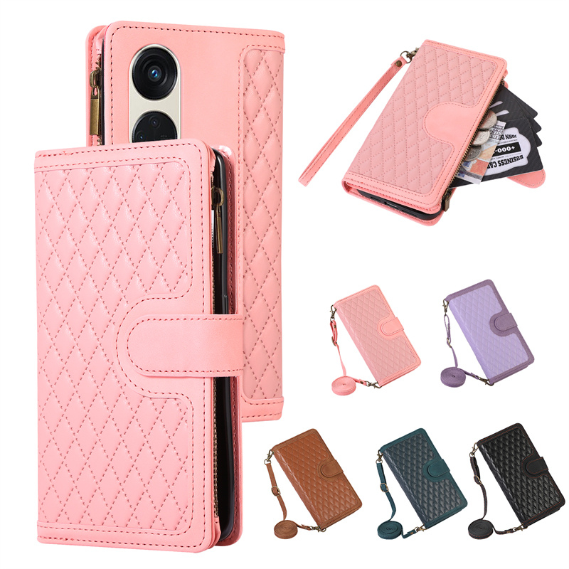 For OPPO Find X6 Pro Reno8 T A1 Pro A78 A98 5G Zipper Wallet Casing Crossbody Bag Flip Leather Case 