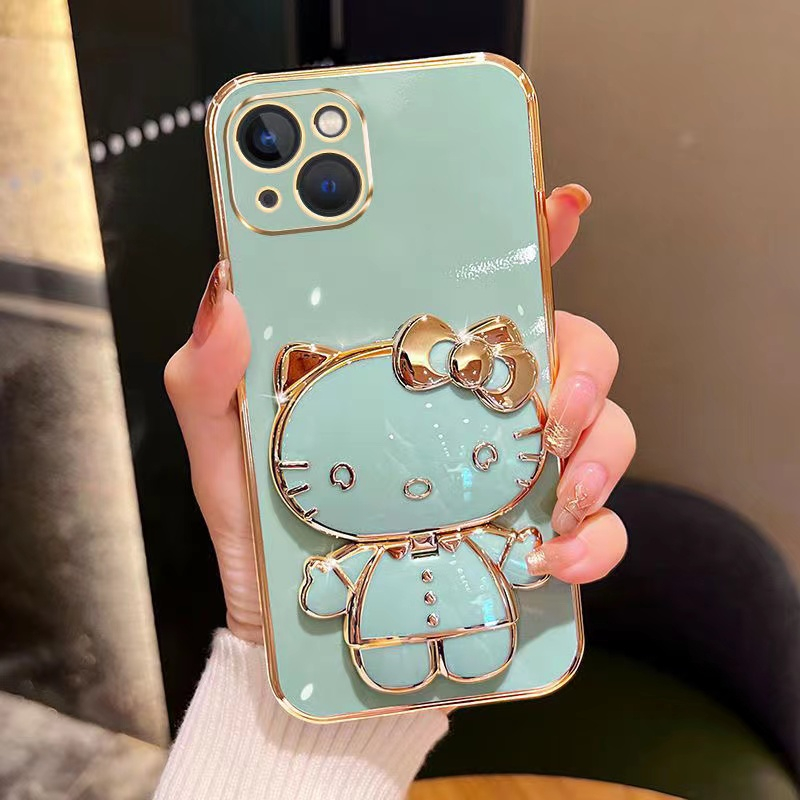 Ốp lưng Redmi Note 12 4G Note 12 Pro 5G Note 12 turbo 12C 11A 10 5G Note 9S Note 9 Pro max Thẳng biên giới ngã xoay trang điểm gương phim hoạt hình mèo đứng trường hợp điện thoại