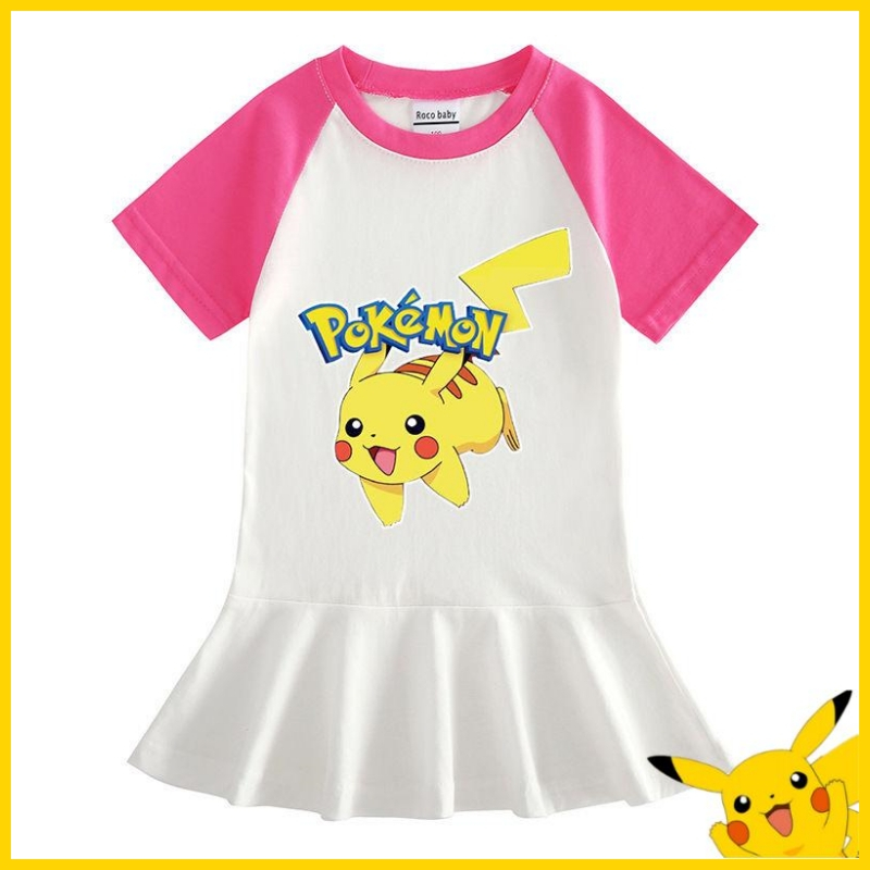 Pokemon Dress kids Pikachu T-shirt Dress Pleated Princess Dress Summer Cartoon Short Sleeve Dress Gi