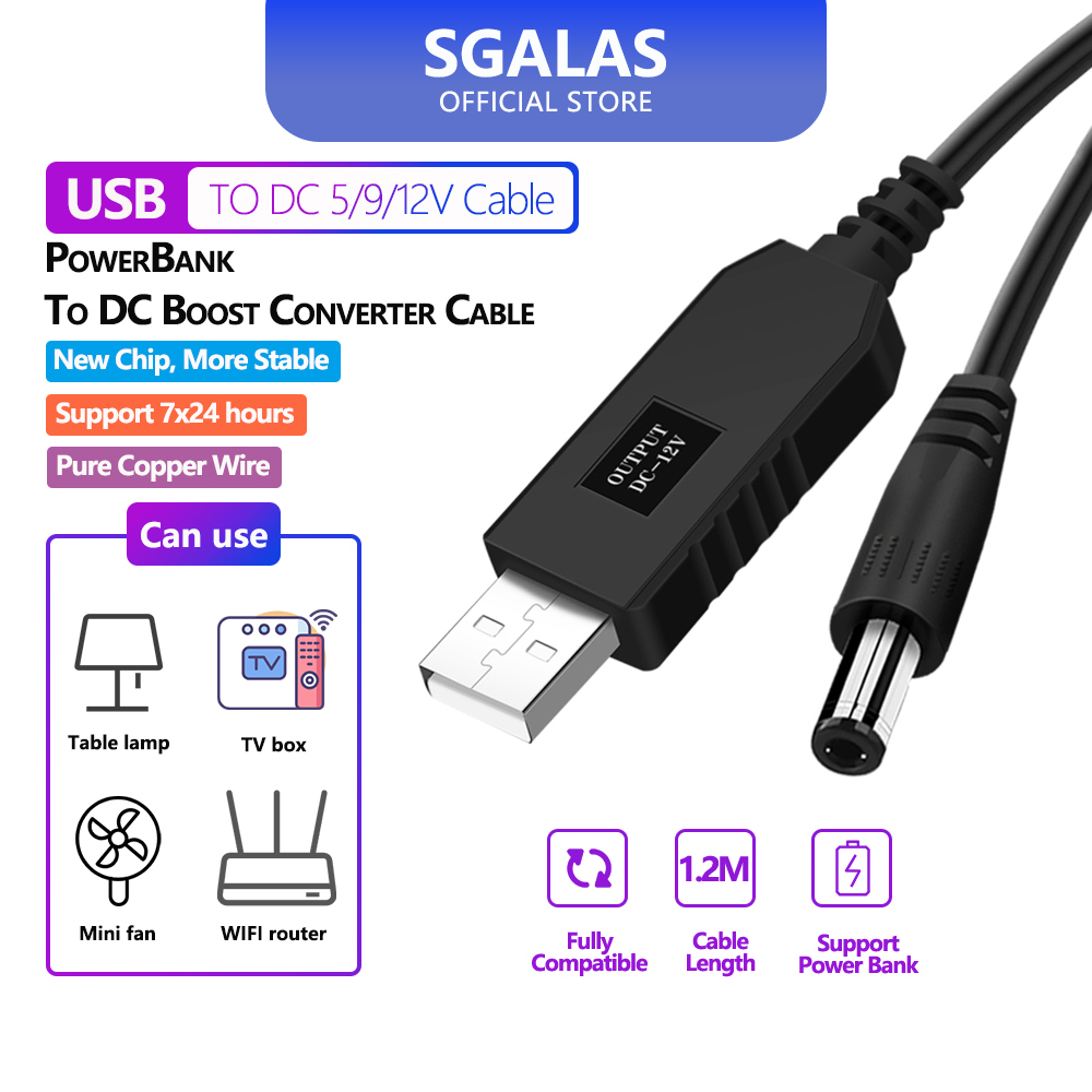 Nguồn Dự phòng cho Modem Wifi, Usb Power Cab,le 5v to 9v 12v 5.5mm 2.1mm Adapter -SGALAS