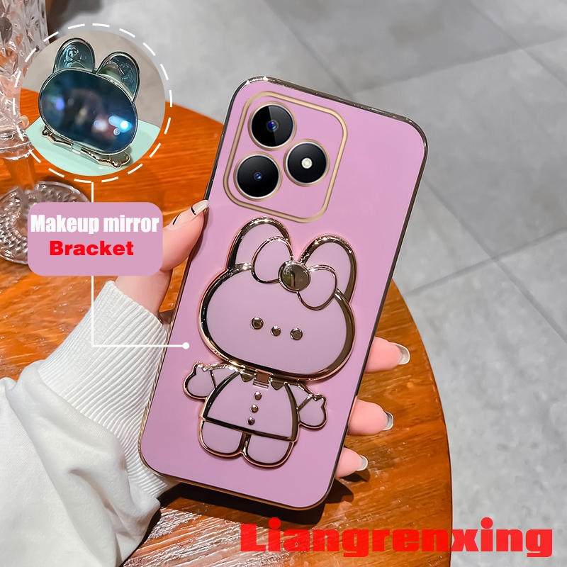 Ốp lưng realme C53 5g 2023 Ốp Điện Thoại Silicon Mềm Chống Sốc Mạ Điện Gắn Gương Trang Điểm Hình Thỏ DDTZJ01 Cho realme C53 5g 2023 C53 viền vuông cute