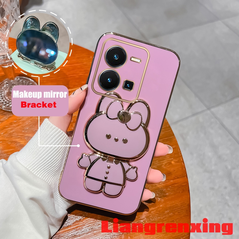 ốp lưng VIVO Y35 4G 2022 Ốp Điện Thoại Silicon Mềm Họa Tiết Thỏ Có Giá Đỡ DDTZJ01 Cho VIVO Y35 4G 2022 viền vuông cute