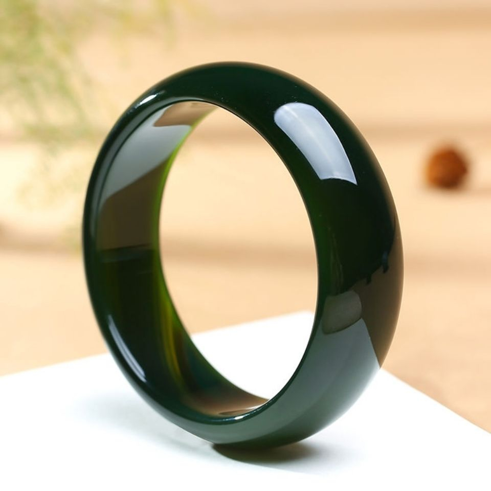 Vòng tay chalcedony xanh lá cây thần bí 54-70mm vòng tay cỏ xanh mã não mô hình của omen mở rộng và dày