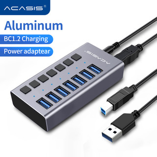 Bộ chia 7 cổng usb 3.0 acasis 12v / 2a cho laptop / pc / máy tính