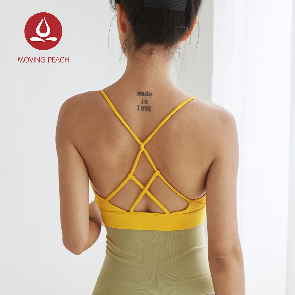 MOVING PEACH Áo Ngực Thể Thao Hai Dây Không Gọng Họa Tiết Quả Đào Gợi Cảm Thích Hợp Tập Yoga Pilates IBD