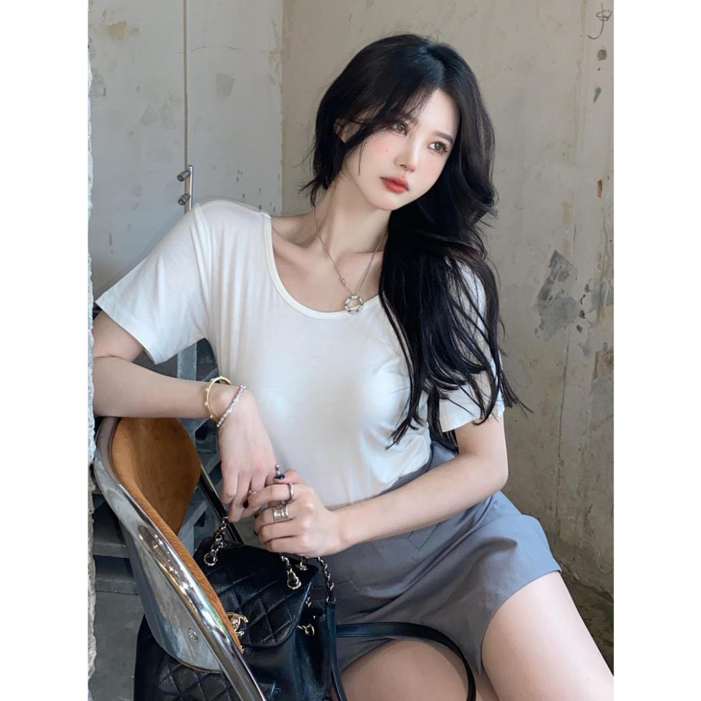 Áo thun ngắn tay hở lưng thời trang gợi cảm phong cách Hàn Quốc，Áo croptop