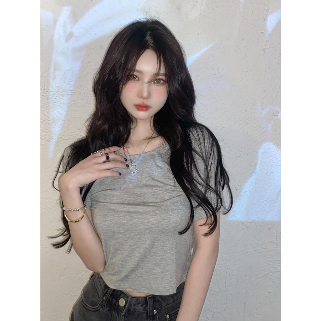 Áo thun ngắn tay hở lưng thời trang gợi cảm phong cách Hàn Quốc，Áo croptop