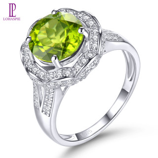 Trang sức lohaspie nhẫn bạc 925 nguyên chất 3.2 carat đính đá quý nhẫn peridot tự nhiên nhẫn tròn đá quý peridot cho nữ nhẫn cưới nhẫn thời trang nữ